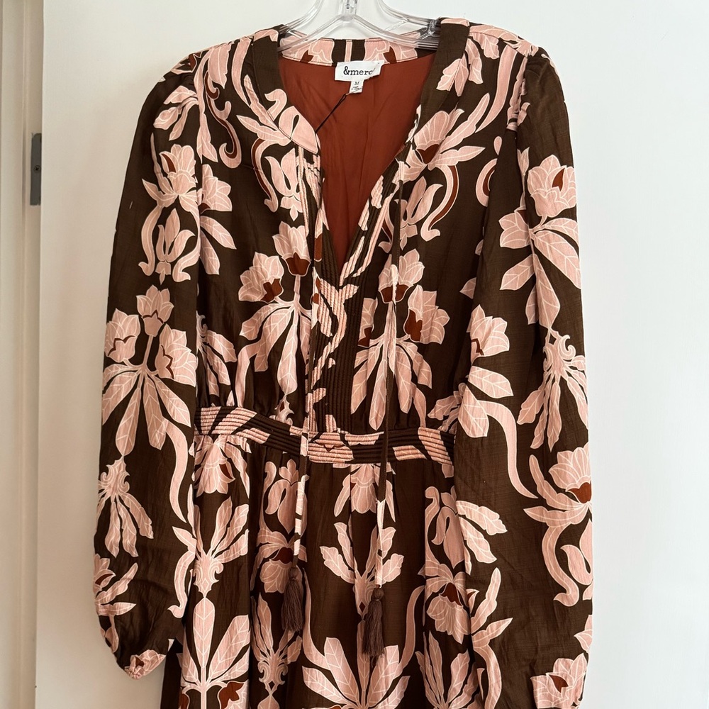 Brown and Pink Floral Long Sleeve Dress